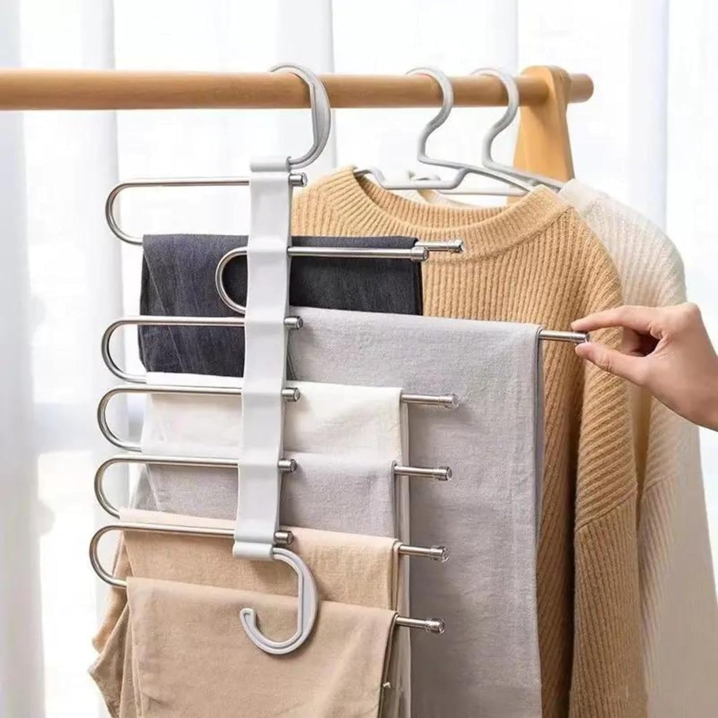 Hanger-5 In 1 Stainless Steel Multifunction Retractable Pants Rack Trouser Hanger(Pack of 2)