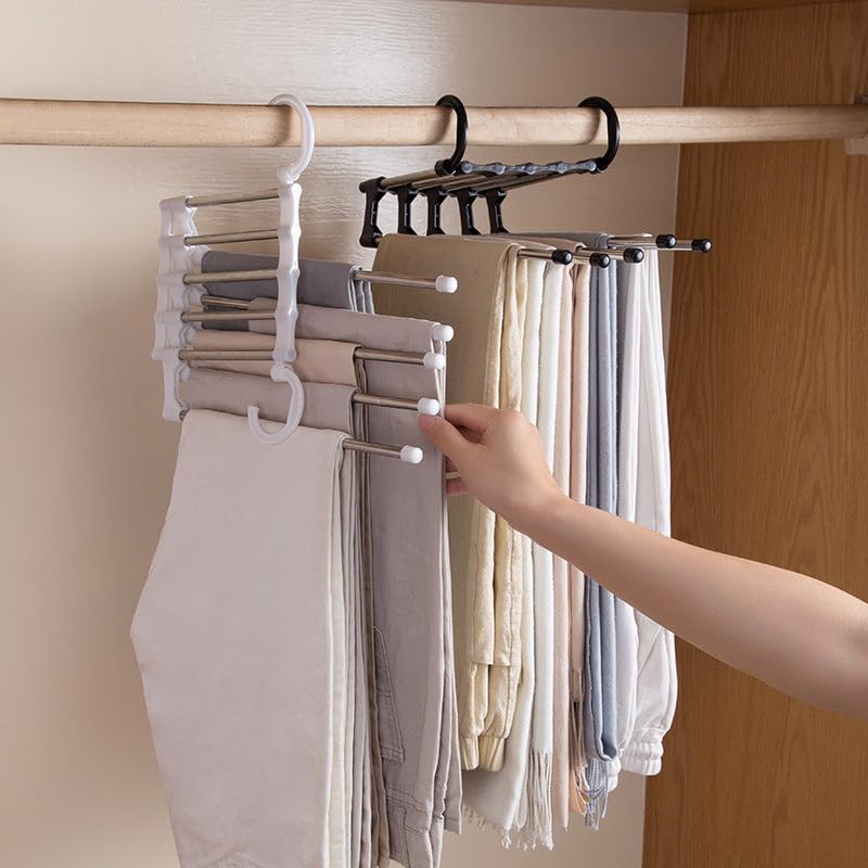 Hanger-5 In 1 Stainless Steel Multifunction Retractable Pants Rack Trouser Hanger(Pack of 2)