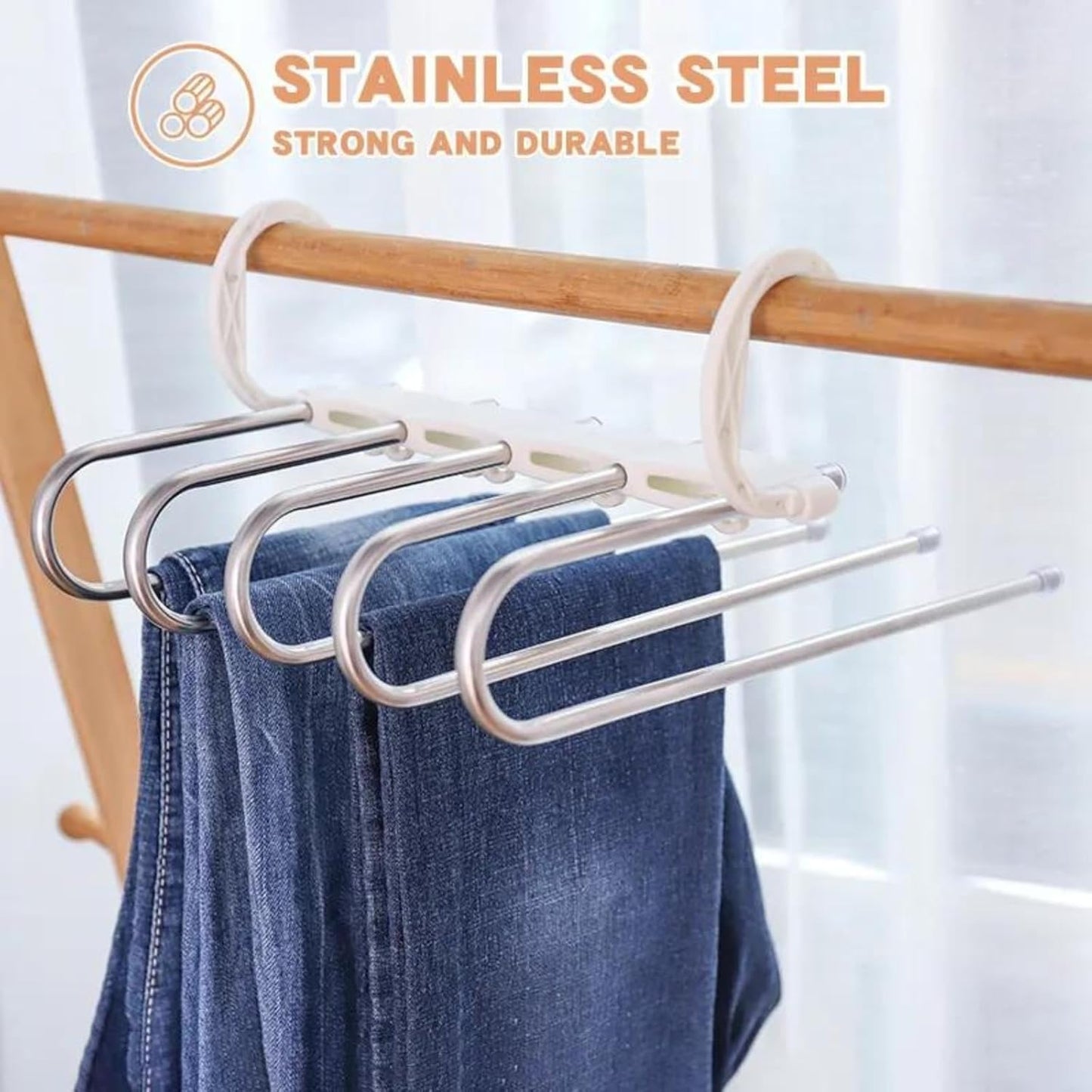 Hanger-5 In 1 Stainless Steel Multifunction Retractable Pants Rack Trouser Hanger(Pack of 2)